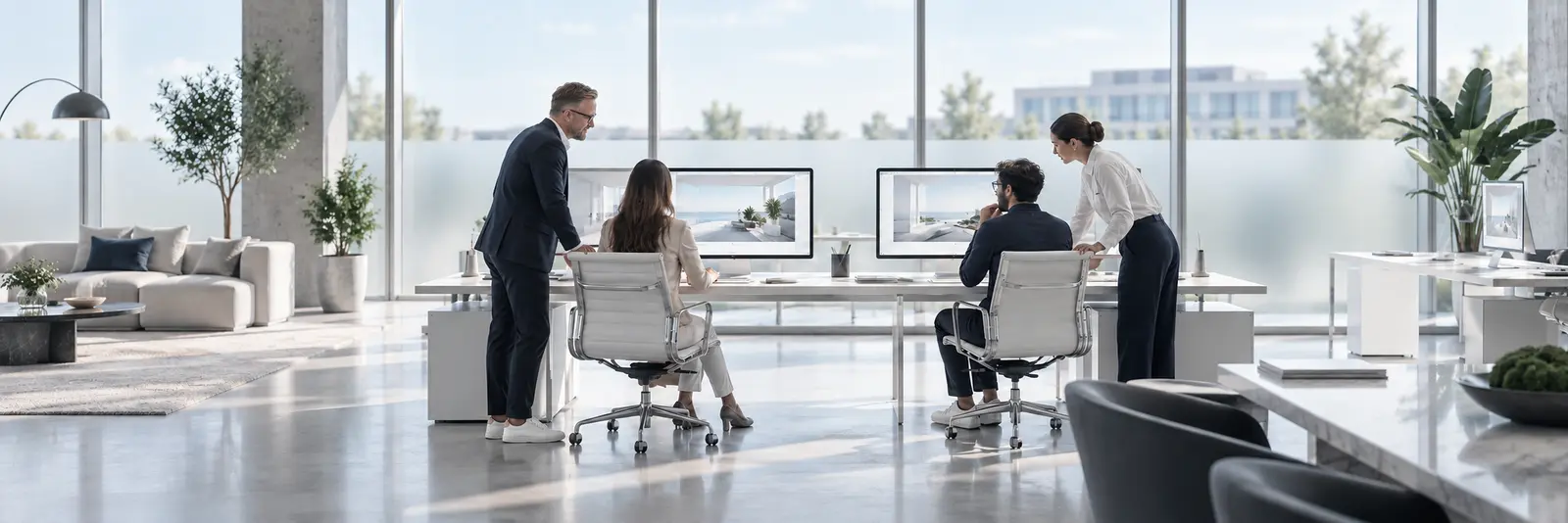 Arbeit an digitalen Auftritten in einem hellen Designbüro